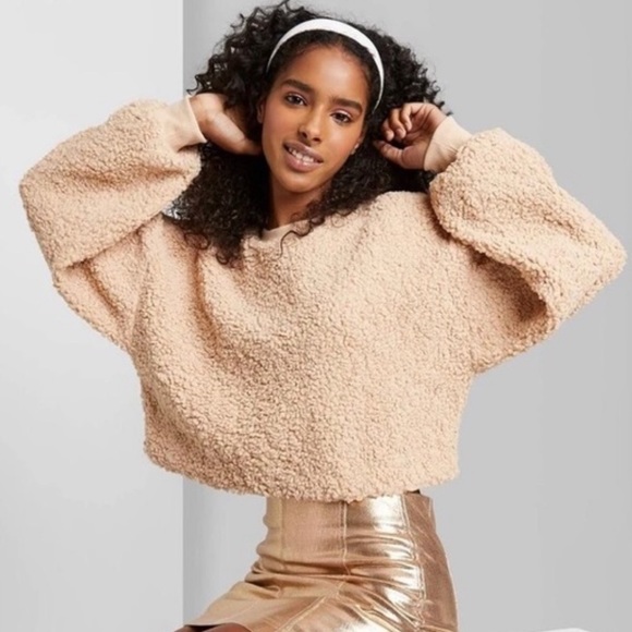 Wild Fable Semi crop Sherpa shaggy sweater size Large - Picture 1 of 7